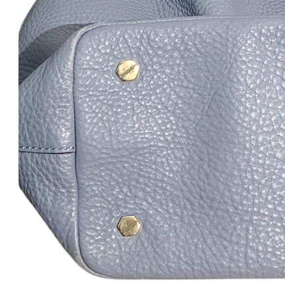 Henri Bendel Bedford Pebble Leather Bucket Bag Blue Medium GUC Tassel Drawstring - Picture 8 of 9